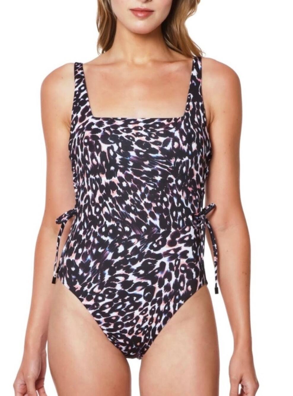 Sanctuary Leopard Stay Cool Lace Up One Piece Swim Suit S NWT
